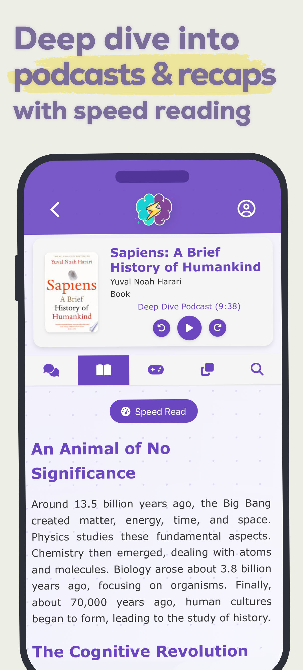 Deep dive recap and podcast with speed reading