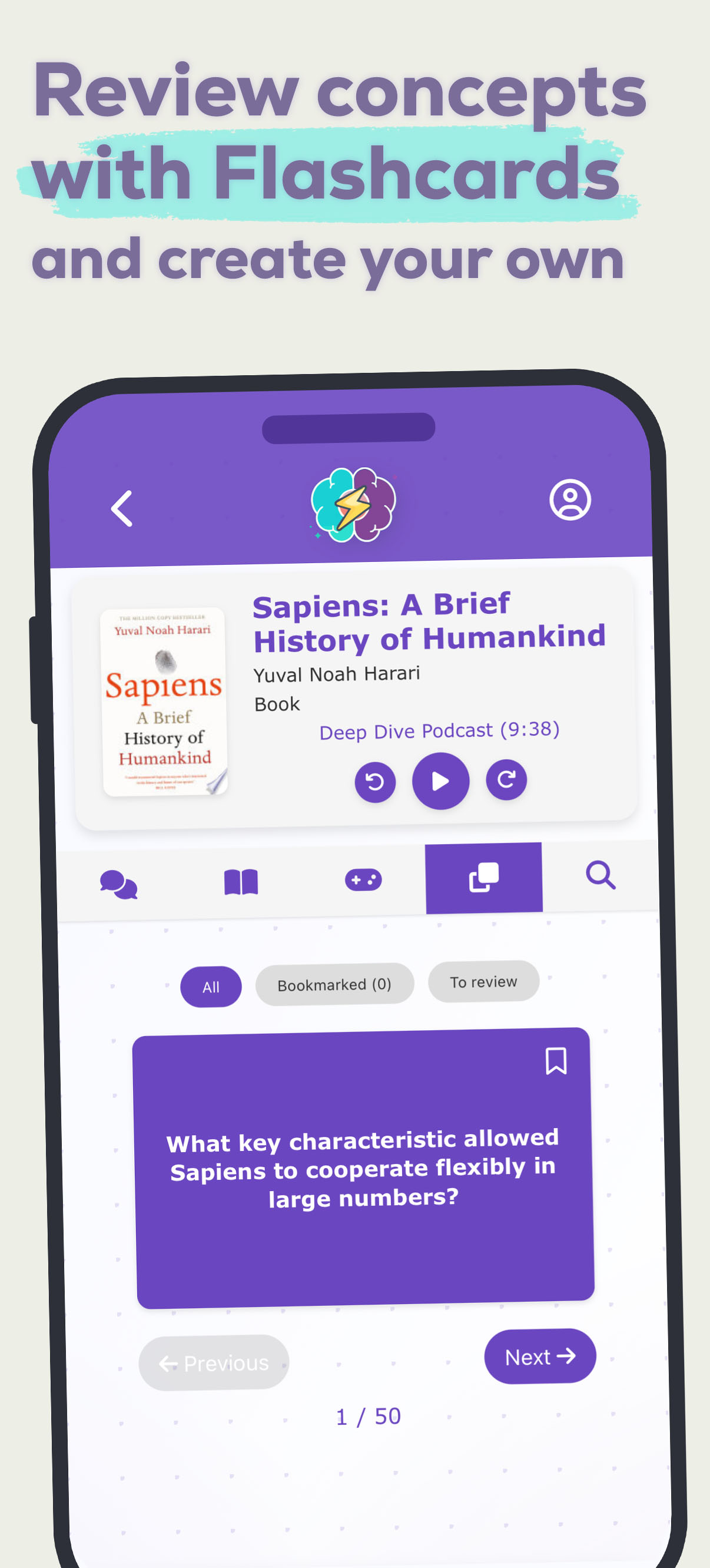 Review concepts with flashcards and create your own